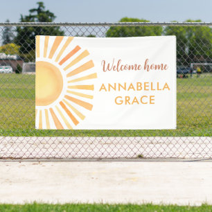 Sunshine gender neutral welcome home baby banner