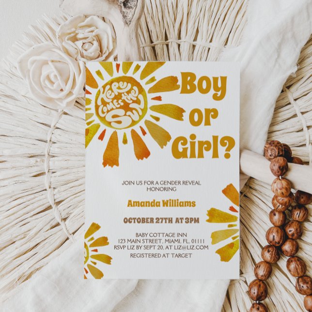 Sunshine Gender Reveal Here Comes The Sun Themed  Invitation (Creator Uploaded)