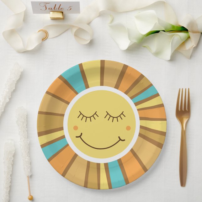 Sunshine Groovy Retro Boho Hippie Around the Sun  Paper Plate (Wedding)
