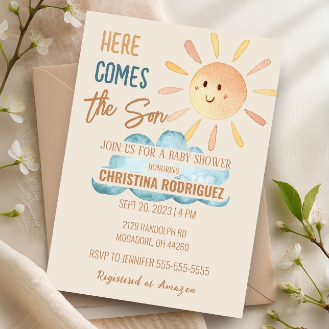 Sunshine Here Comes the Son Baby Shower Invitation (Sunshine Here Comes The Son Baby Shower Invitation)