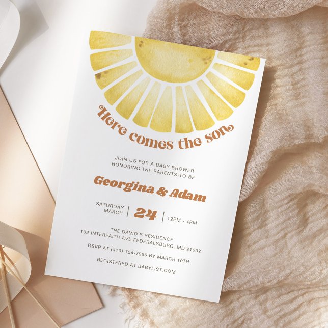 Sunshine Here Comes The Son Boho Baby Shower Invitation (Creator Uploaded)