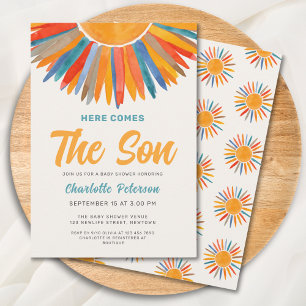 Sunshine Here Comes the Son Boy Baby Shower Invitation