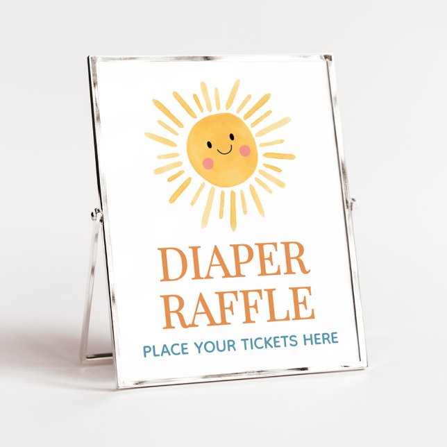 Sunshine Here Comes the Son Diaper Raffle Poster (Here Comes the Son Cute Sun Baby Shower Diaper Raffle Sign)