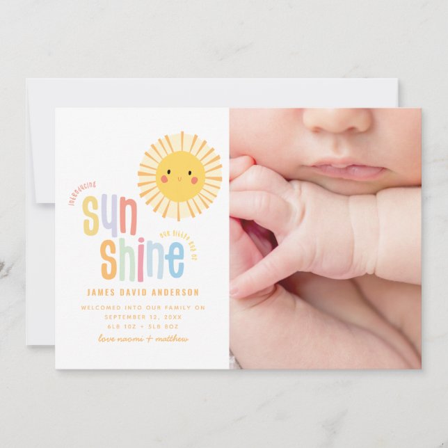 Sunshine illustration photo birth announcement (Front)