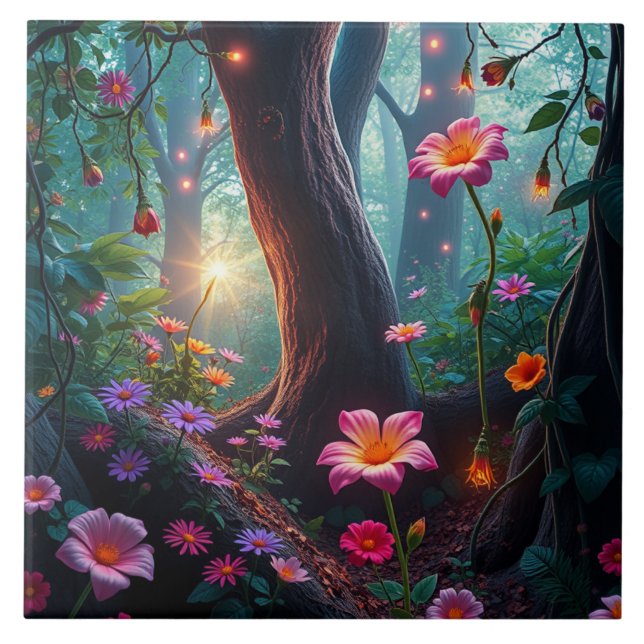 Sunshine in a Whimsical Fairy Forest  Tile (Front)