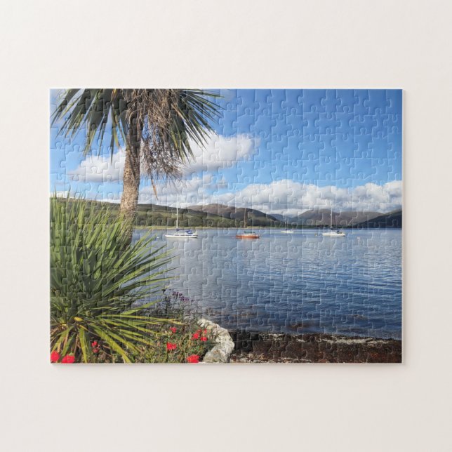 Sunshine in Scotland. Bay with Palm Trees & Yachts Jigsaw Puzzle (Horizontal)