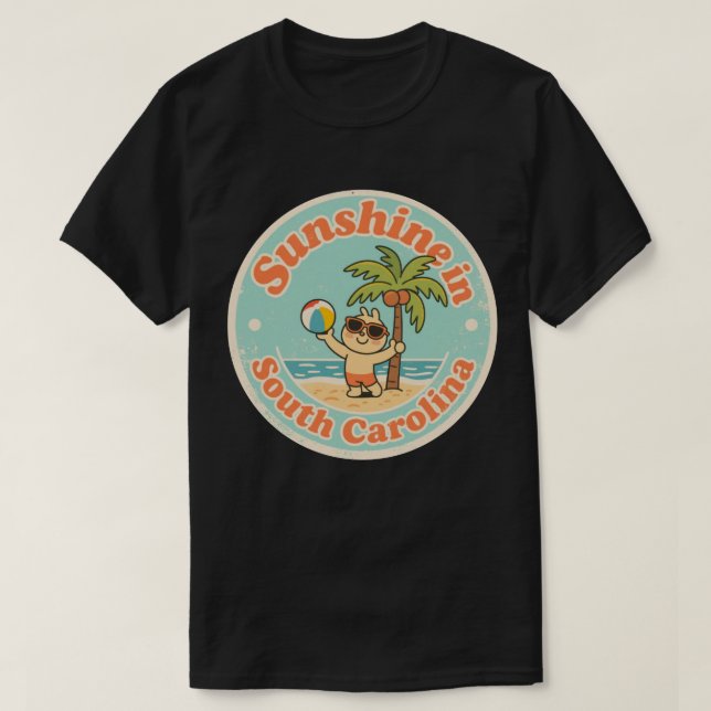 Sunshine in South Carolina_ Retro Palm Tree  T-Shirt (Design Front)