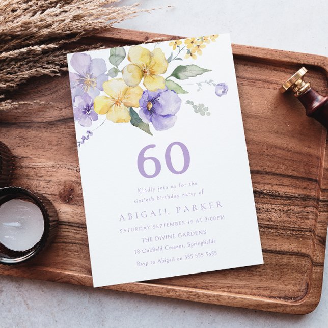 Sunshine & Lavender Purple 60th Birthday Party Invitation (Creator Uploaded)