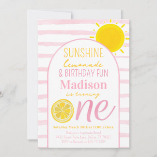 Sunshine Lemonade 1st Birthday Party Invitation