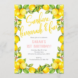 Sunshine lemonade, Lemon 1st birthday invitation