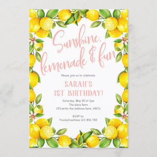 Sunshine lemonade, Lemon 1st birthday invitation