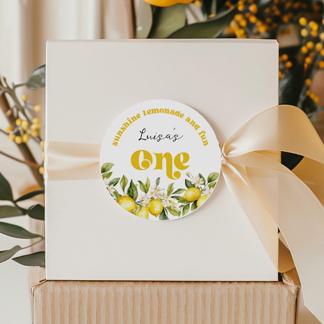 Sunshine Lemonade lemon 1st birthday party Classic Round Sticker (Creator Uploaded)