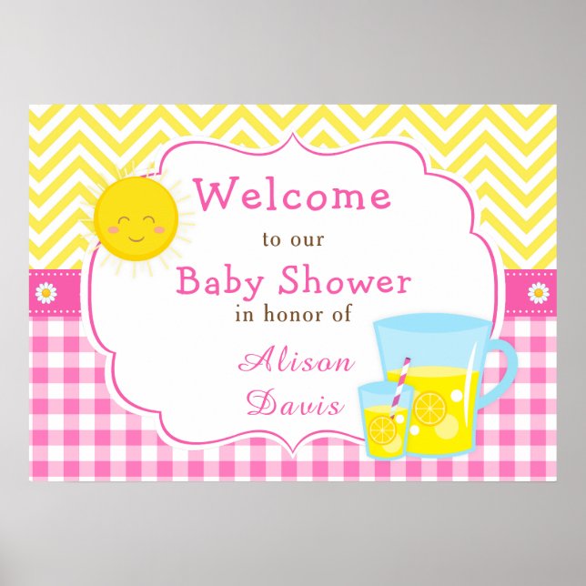 Sunshine & Lemonade Pink & Yellow Shower Party Poster (Front)