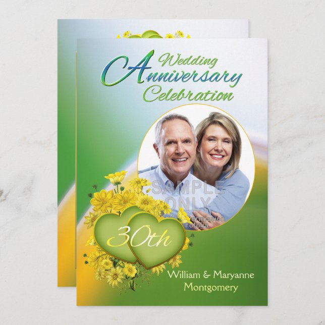 Sunshine Love 3oth Wedding Anniversary Party Photo Invitation (Front/Back)