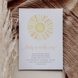 Sunshine Minimalist Neutral Boho Sun Baby Shower I Invitation