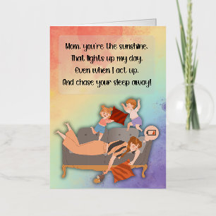Sunshine Mum Sleepy Coffee Rambunctious Children Foil Greeting Card