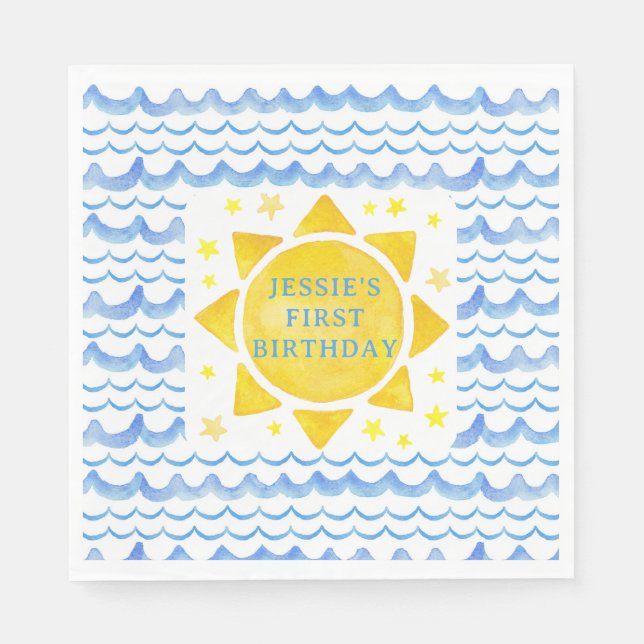 Sunshine Ocean & Stars Birthday Napkins – 1st Trip (Front)