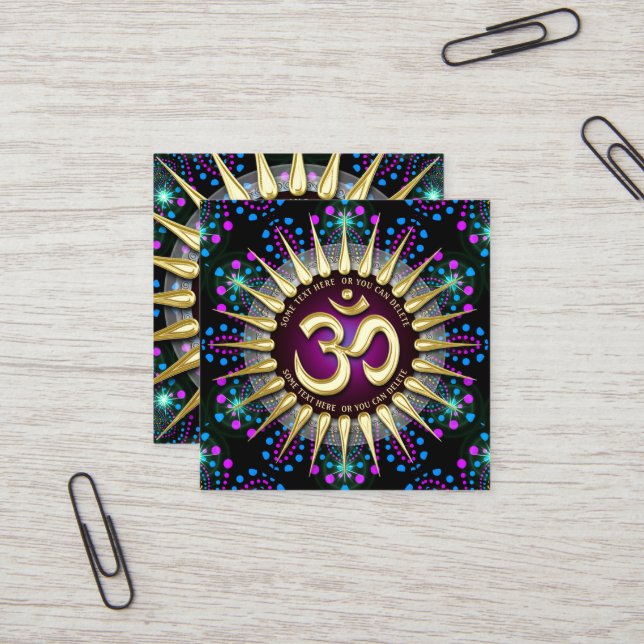 Sunshine OM Energy Magical Light Geometry Square Business Card (Front/Back In Situ)