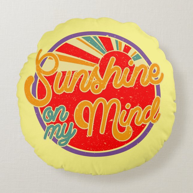 Sunshine On My Mind - fun retro summer Round Cushion (Front)