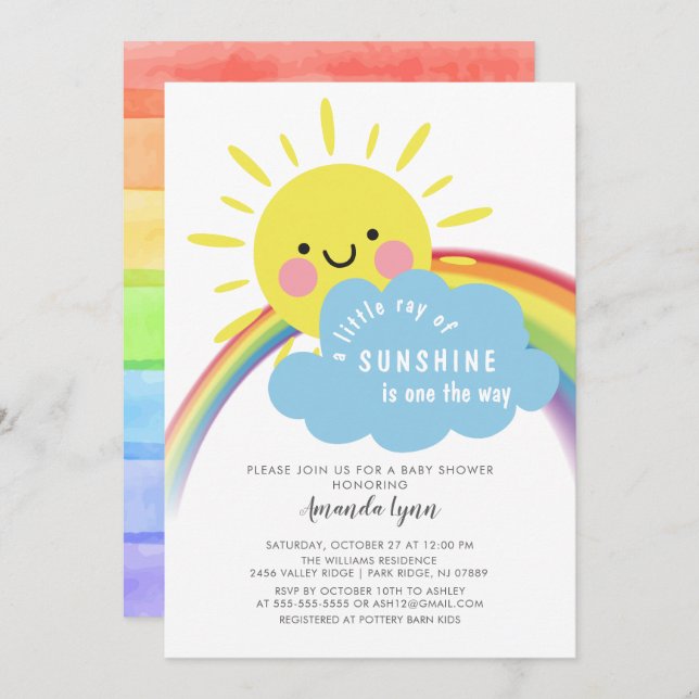 Sunshine On The Way Baby Shower Invitation (Front/Back)