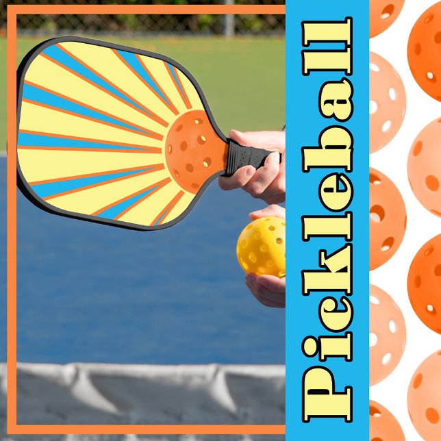 Sunshine Orange Pickleball Yellow Sunbeams on Blue Pickleball Paddle (Sunshine Orange Pickleball Yellow Sunbeams on Blue Pickleball Paddle)