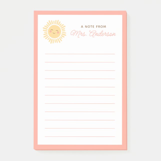 Sunshine Personalised Teacher Appreciation Gift Post-it Notes (Front)