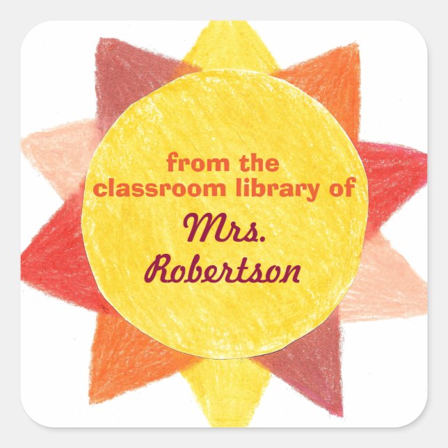Sunshine personalised teacher gift bookplate square sticker (Front)