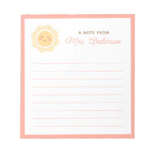 Sunshine Personalized Teacher Appreciation Gift Notepad