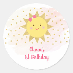 Sunshine Pink & Gold First Birthday Classic Round Sticker