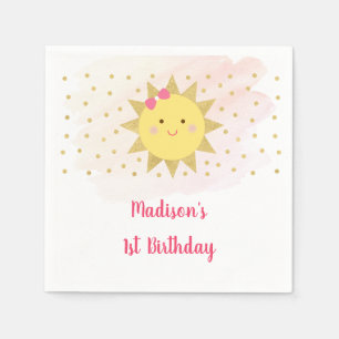 Sunshine Pink & Gold First Birthday Napkin