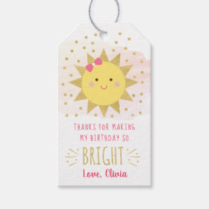 Sunshine Pink & Gold First Birthday Thank You Gift Tags