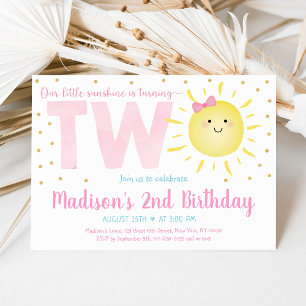 Sunshine Pink Gold Second Birthday Invitation
