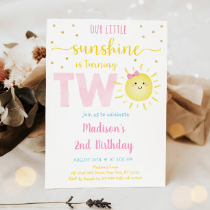 Sunshine Pink Gold Second Birthday Invitation