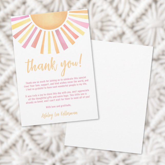 Sunshine Pink Sun Baby Shower Thank You Card (Sunshine Pink Sun Baby Shower Thank You Card )