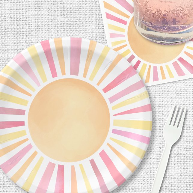 Sunshine Pink Sun Paper Plate (Sunshine Pink Sun Paper Plates)