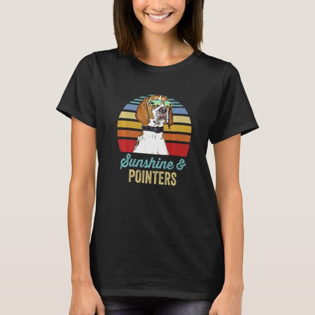 Sunshine Pointers Dog Retro Sunset Beach Vibe T-Shirt (Front)