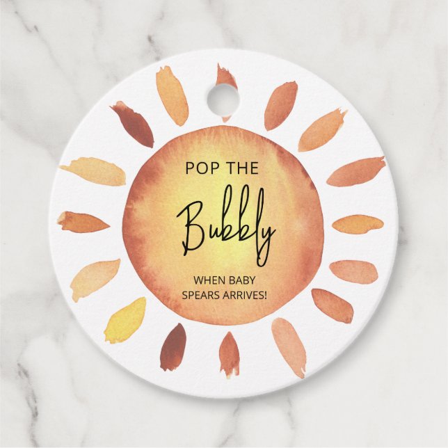 Sunshine Pop the bubbly Favour Tags (Front)