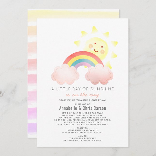 Sunshine & Rainbow Baby Shower by Mail Invitation (Front/Back)