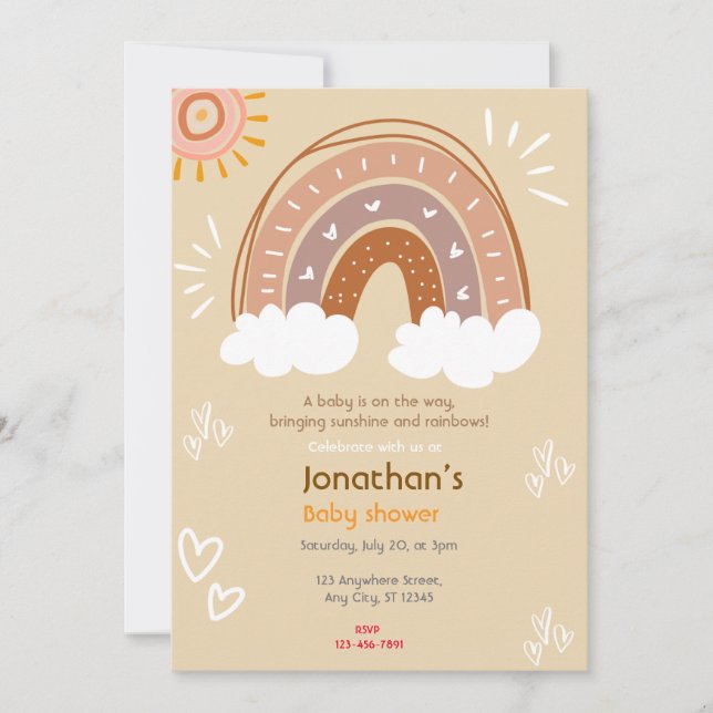 Sunshine Rainbow Baby Shower Invitation (Front)