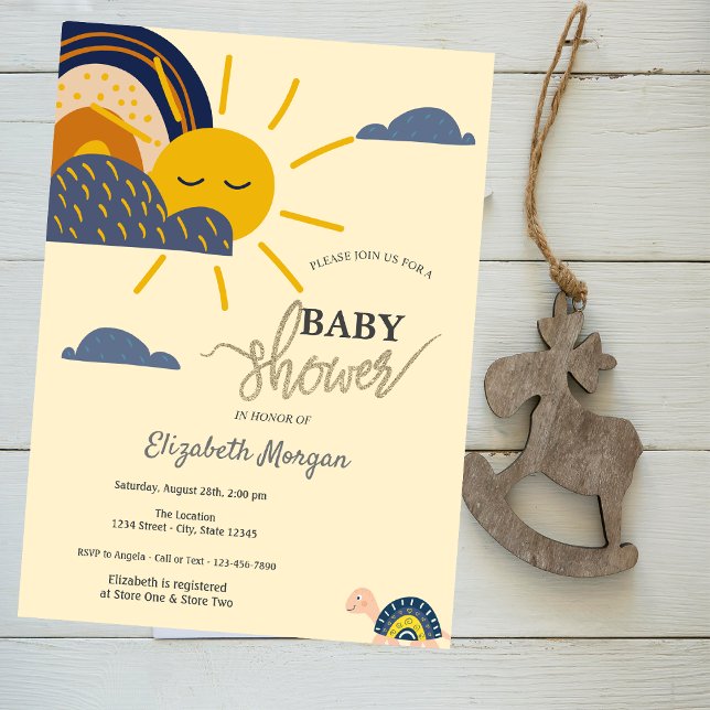 Sunshine Rainbow Clouds Snail Baby Shower  Invitation (Creator Uploaded)