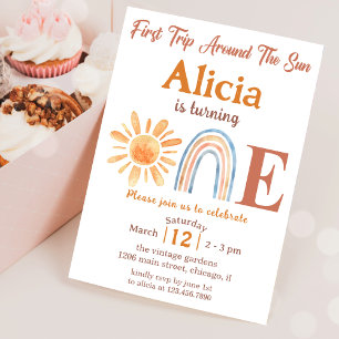 Sunshine Rainbow Retro 1st Birthday Invitation