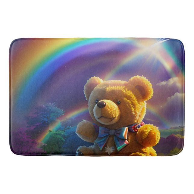 Sunshine Rainbow Teddy Bear Wonderland Bath Mat (Front)