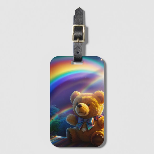 Sunshine Rainbow Teddy Bear Wonderland Luggage Tag (Front Vertical)