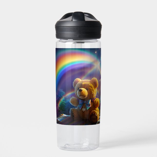 Sunshine Rainbow Teddy Bear Wonderland Water Bottle (Front)