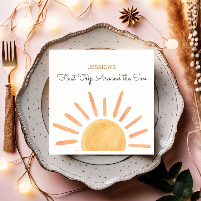 Sunshine Rainbow Trip Around the Sun 1st Birthday Napkin (Creator Uploaded)