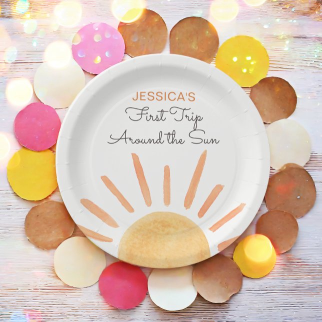 Sunshine Rainbow Trip Around the Sun 1st Birthday Paper Plate (Creator Uploaded)