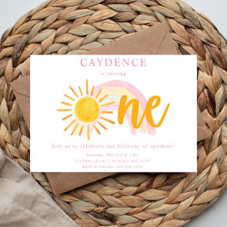 Sunshine & Rainbows First Birthday Invitation