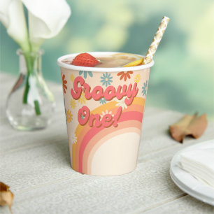 Sunshine retro boho groovy birthday party paper cups