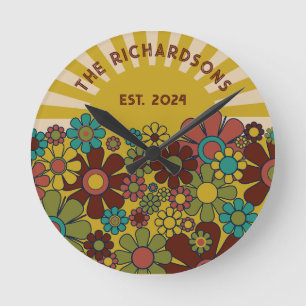 Sunshine Retro Garden Vintage 60s 70s Personalized Round Clock