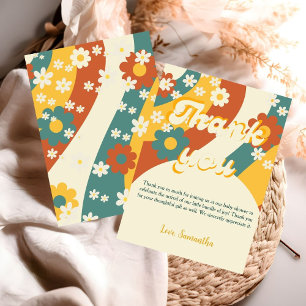 Sunshine retro groovy 70s thank you baby shower card